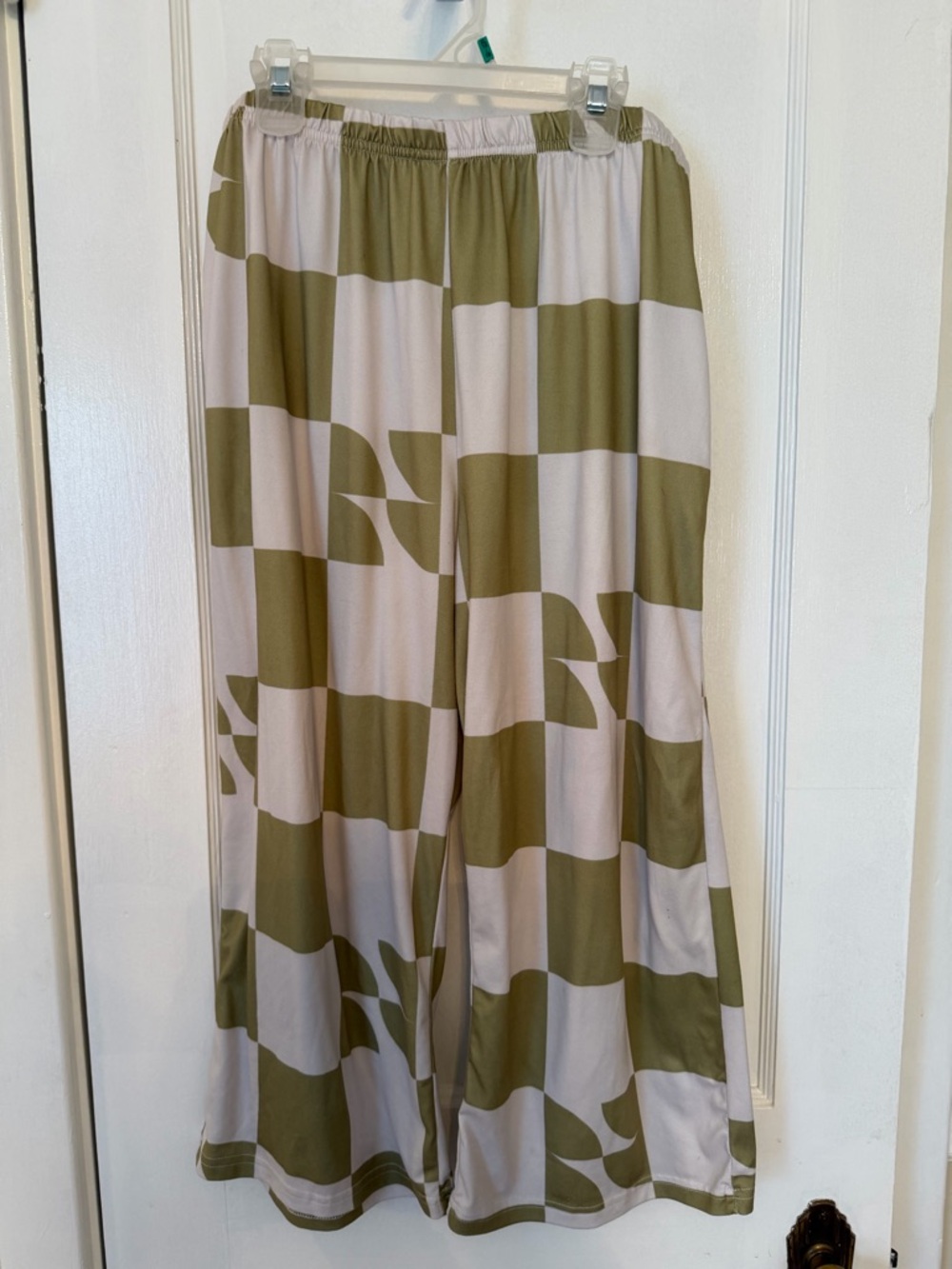 Wide Leg Palazzo Pants in Olive & White Checker Print